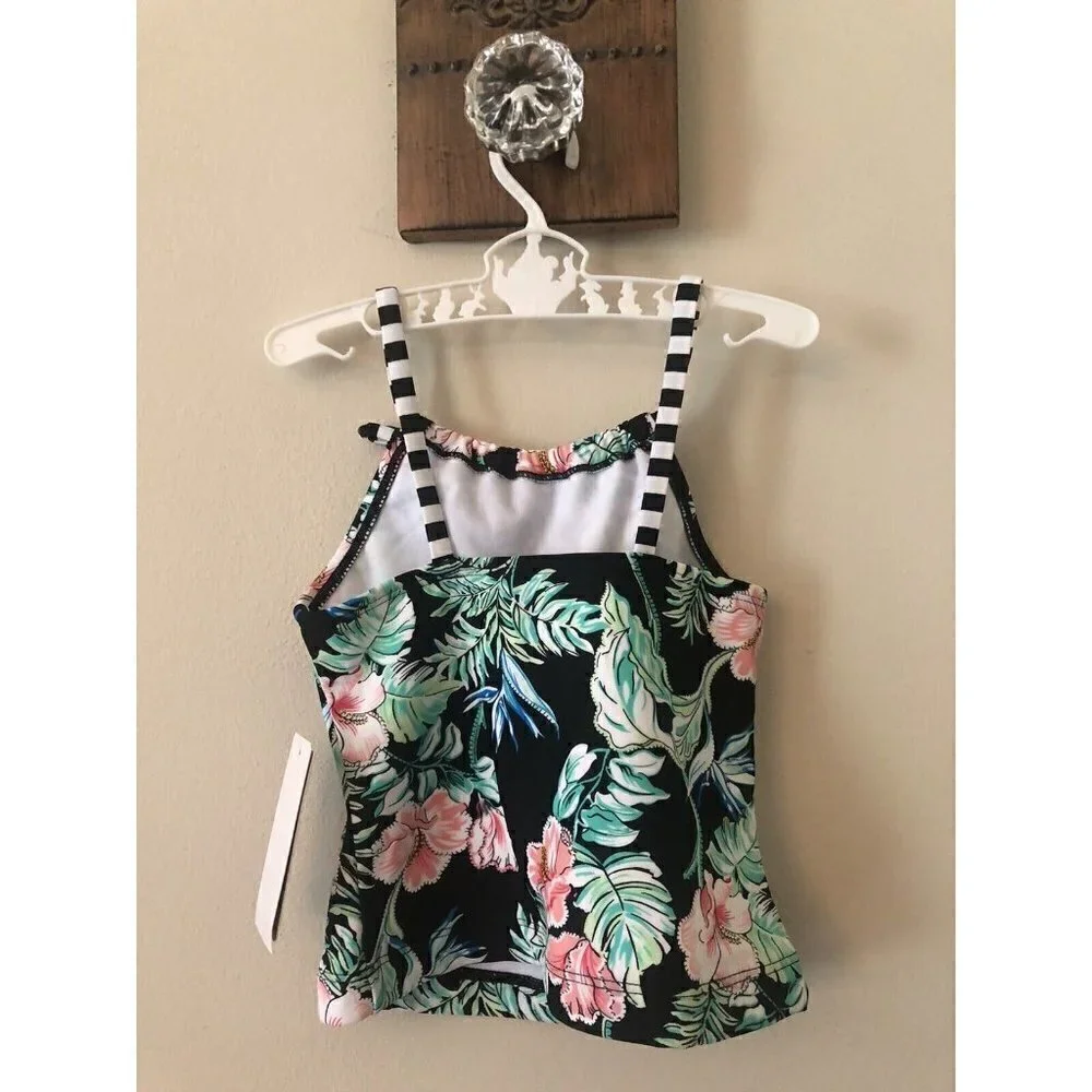NWT Tommy Bahama Kids Toddler Girls 2T Tankini Swimsuit Top Black Floral